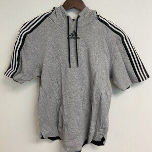 S Womens Adidas Hoodie Short Sleeve with Pocket and Hood Drawstrings Light Gray